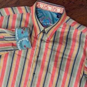 Robert Graham Mens Shirt 2XL Flip Cuff Long Sleeve Multicolor Stripe Button Up